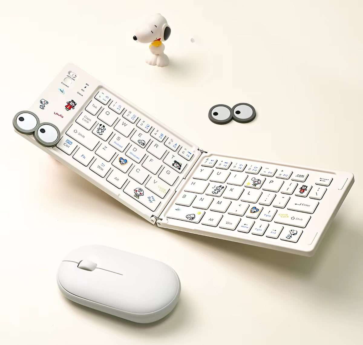 White Snoopy Googly Eyes Foldable Portable Tablet Ipad Keyboard